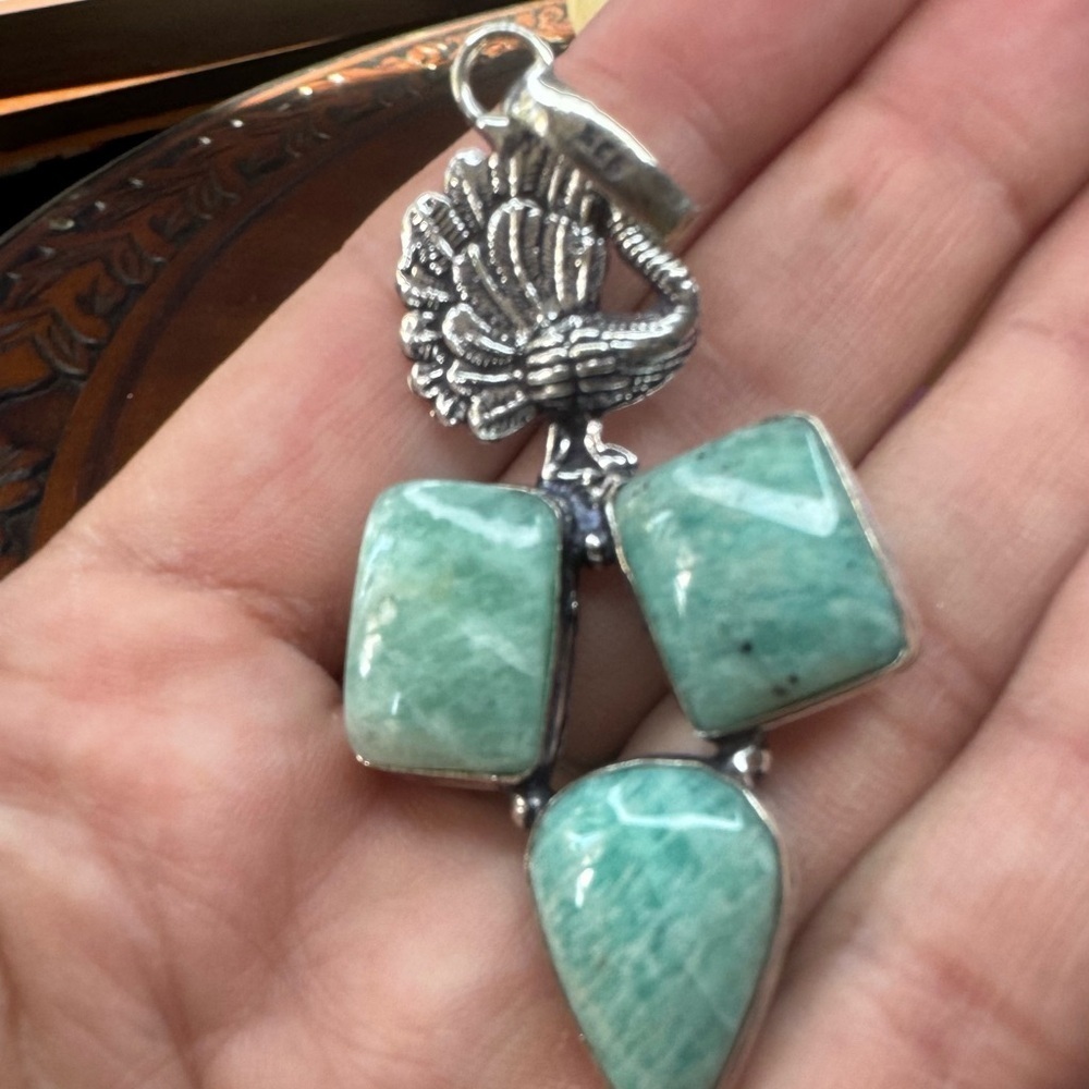 Amazonite 925 Silver Plated Pendant 2.7"